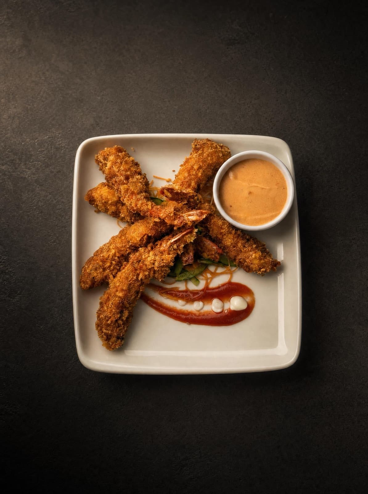 Crumb-fried prawns with a spiced dip